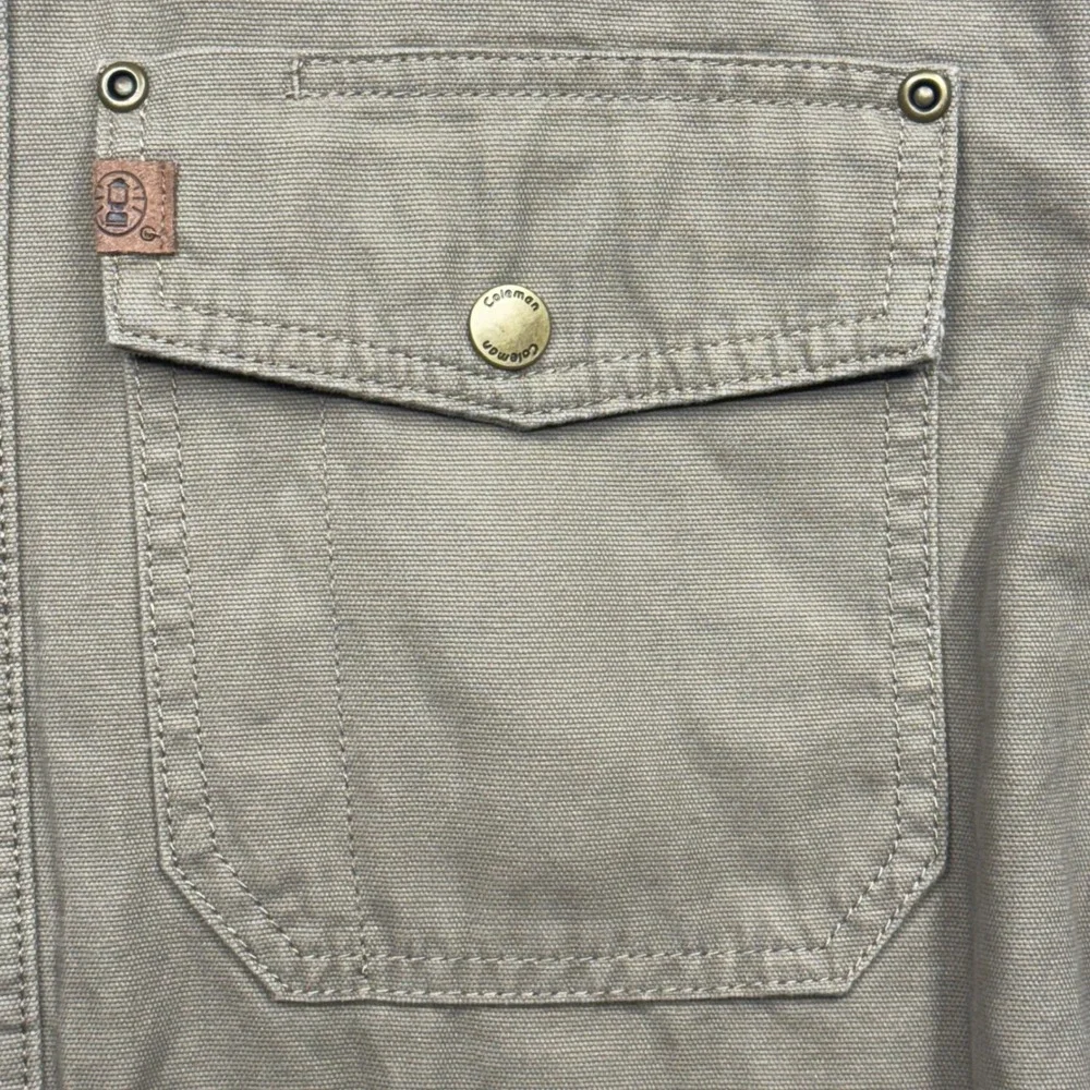 Coleman Mens Canvas Sherpa Lined Flannel Shirt Jacket Tan‎ Workwear Size M